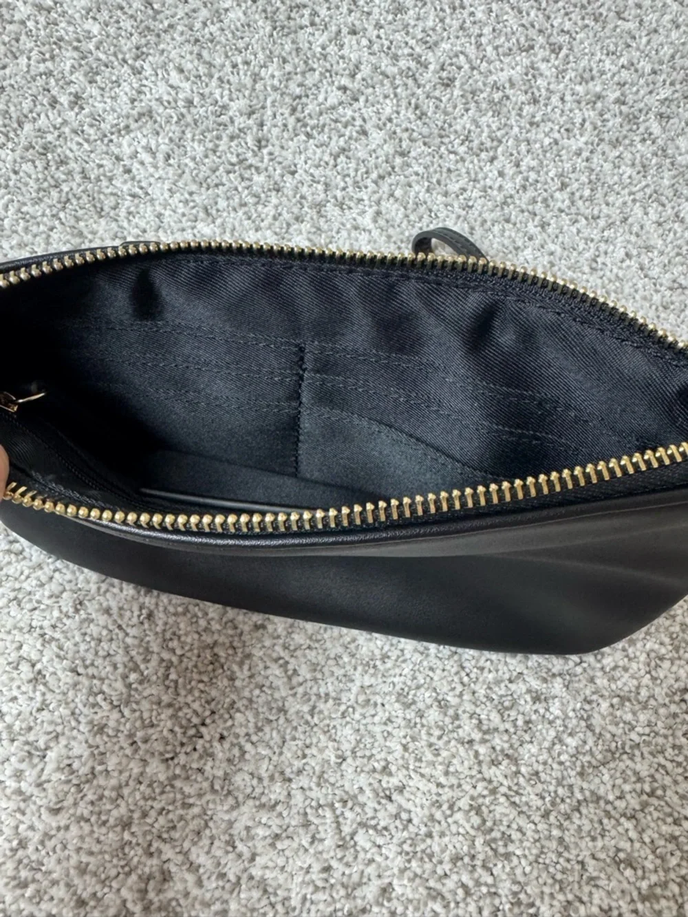 Nine West Black Vegan Leather Wristlet Clutch Bag Gold Hardware Minimalist Chic